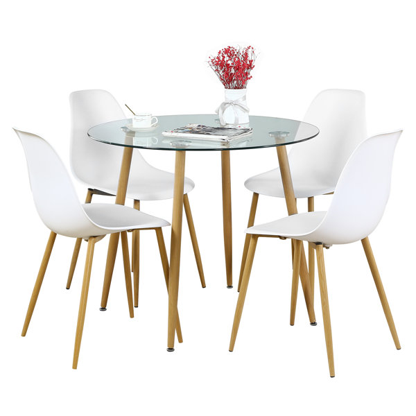 Corrigan Studio® Modern Dining Table Set Of 5 Pieces, Round Tempered
